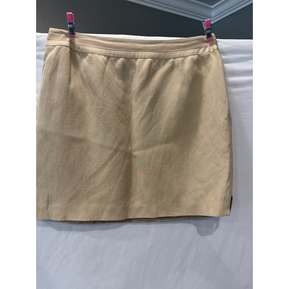 INC International Concepts Silk Linen Blend Skirt Tan Beige Size 10 Lined Mini